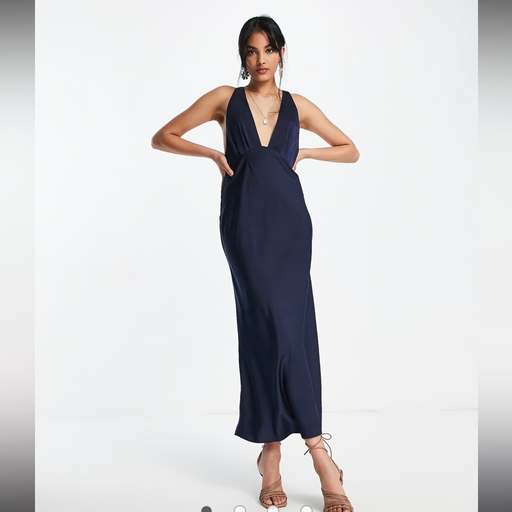 Elegant Navy Blue Satin Dress